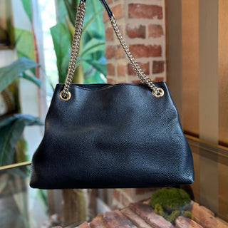 GUCCI Medium Soho Chain Black Pebbled Calfskin Leather Shoulder Bag