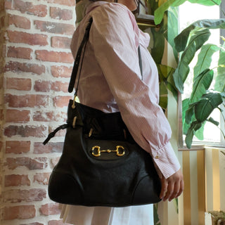 GUCCI Horsebit 1955 Messenger Black Leather Crossbody Bag