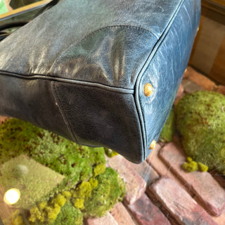 PRADA Blue Vitello Shine Open Convertible Tote