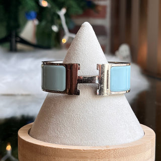 HERMES Clic Clac H Bleu Glacier Enamel Bracelet