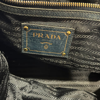 PRADA Blue Vitello Shine Open Convertible Tote