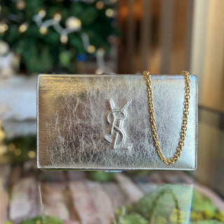 SAINT LAURENT Belle De Jour Silver Chain Clutch