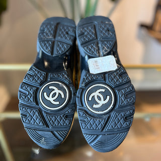 CHANEL Metallic Lambskin and Tweed CC High Top Sneakers 37.5