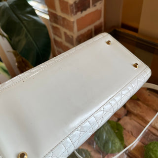 DIOR White Medium Lady Dior Vintage Patent Leather