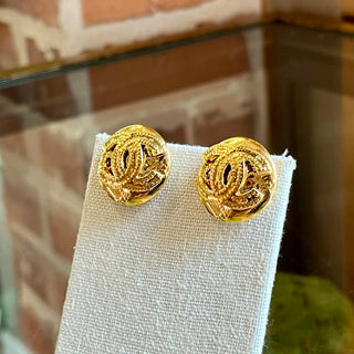 CHANEL Vintage Gold-Tone Brass CC Clip On Earrings