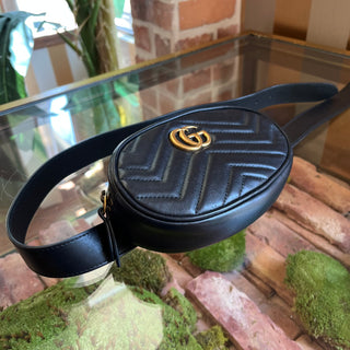 GUCCI GG Marmont Black Calfskin Matelasse Belt Bag SZ95/38(10US)