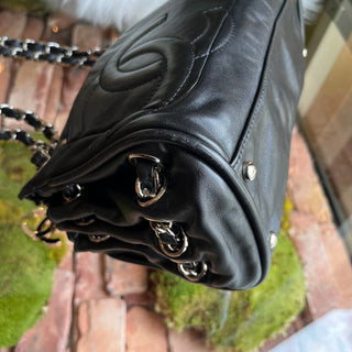 CHANEL Ligne Black Diagonal CC Lambskin Shoulder Bag