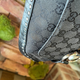 GUCCI Black GG Canvas Horsebit Studded Chain Shoulder Bag