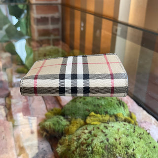 BURBERRY Compact Small Beige Check Canvas Wallet