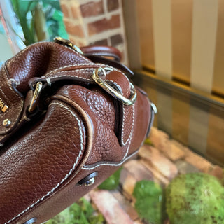 BURBERRY Brown Grained Leather Satchel Bag
