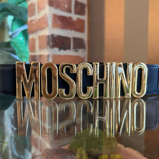 MOSCHINO Logo Buckle Black Leather Belt SZ 38