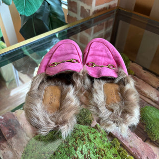 GUCCI Pink Velvet Horsebit Princetown Loafers 41