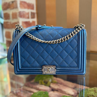 CHANEL Blue Perforated Medium Boy Bag