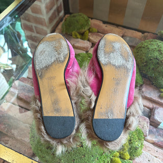 GUCCI Pink Velvet Horsebit Princetown Loafers 41