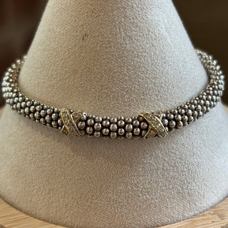 LAGOS Three Station Gold "X" Diamond Caviar Bracelet