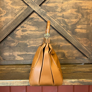 GUCCI Bold Bamboo Medium Camel Leather Top Handle Bag