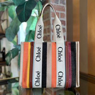 CHLOE Medium Woody Multicolor Canvas Tote
