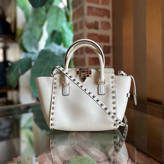 VALENTINO GARAVANI Rockstud Mini White Rigid Leather Tote Bag