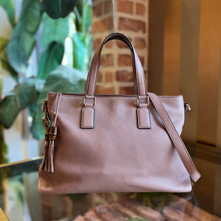 GUCCI Pink Pebbled Leather Bamboo Tassel Tote Bag