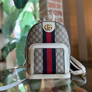 GUCCI Ophidia Small White GG Web Canvas Stripe Backpack