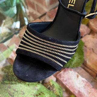 CHANEL Black Suede CC Logo Sandals SZ36(6US)