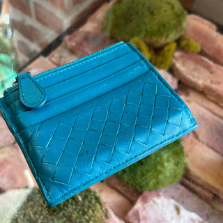 BOTTEGA VENETA Teal Intrecciato Woven Leather Card Case