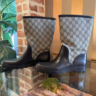 GUCCI Fur Lined GG Web Rain Boots SZ 38 (US 8)