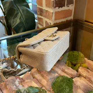 CHANEL Rectangle Flap Mini Dark Beige Raffia Shoulder Bag