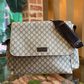 GUCCI Diaper Bag Medium Beige Brown GG Supreme Canvas Crossbody Bag