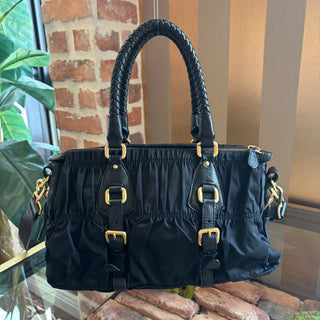 PRADA Black Tessuto Nylon Gauffre Satchel Bag