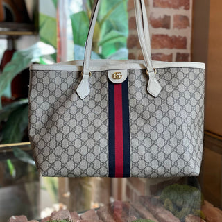 GUCCI Ophidia Medium White GG Supreme Canvas Tote
