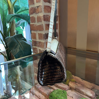 BRAHMIN Brown Vintage Croc Embossed Leather East West Shoulder Bag