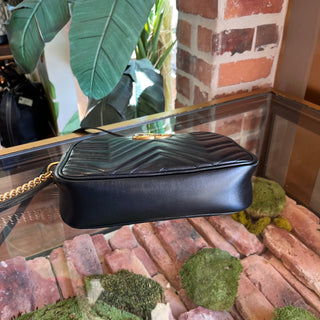 GUCCI GG Marmont Small Black Calfskin Matelasse Chain Crossbody