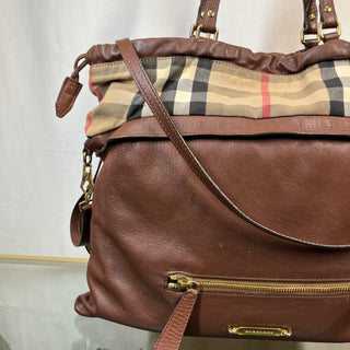 BURBERRY House Check Big Crush Brown Canvas and Leather Tote Bag