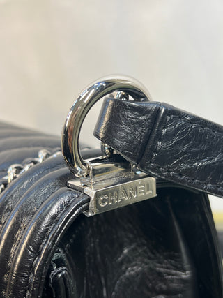 Chanel Black Calfskin Leather Chain Around Boy Bag