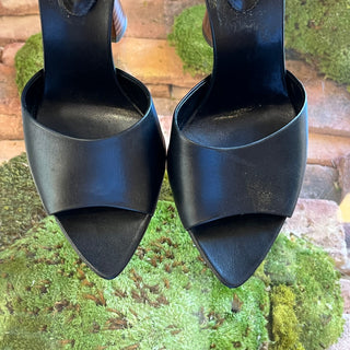 SAINT LAURENT Gippy 105 Black Calfskin Mule Sandals SZ37(7US)