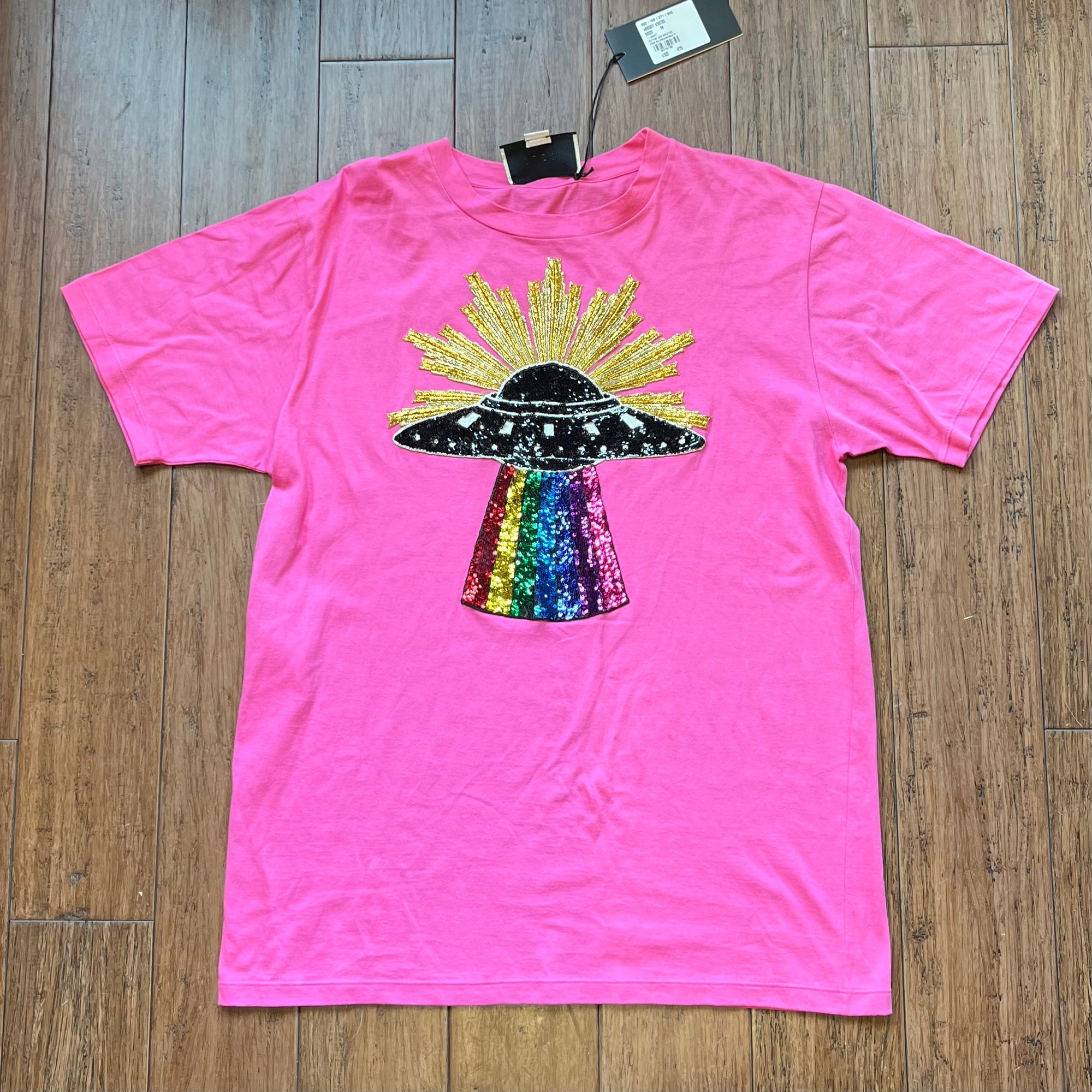 GUCCI Pink Cotton UFO Sequined T-Shirt SZM