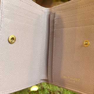 SAINT LAURENT Cassandre Matelassé Dark Beige Grain De Poudre Leather Compact Wallet