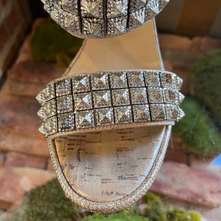 CHRISTIAN LOUBOUTIN Silver Studded Platform Wedges Heels SZ 39 (US 9)