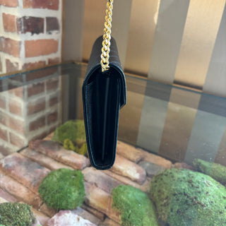 SAINT LAURENT Chevron Cassandra Black Wallet on Chain