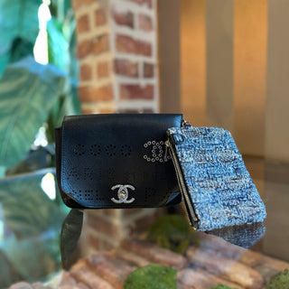 CHANEL CC Logo Eyelet Black Calfskin Belt Bag