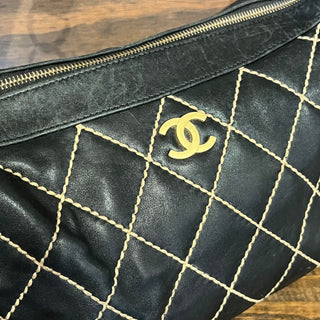 CHANEL Wild Stitch Black Calfskin Leather Shoulder Bag