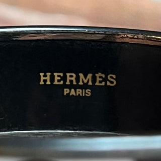 HERMES Wide Black Rim Deco Dot Print Enamel Bangle