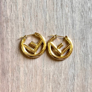 FENDI Gold Metal FF Hoop Earrings
