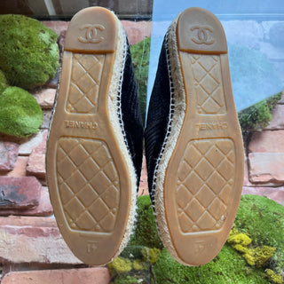 CHANEL CC Black Velvet Grosgrain Espadrilles SZ 41 (US 11)