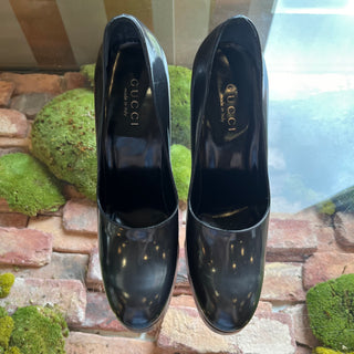GUCCI Shiny Grey Leather Mule Heels SZ 9