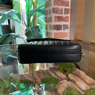 CHANEL Vintage Black Lambskin Leather Crossbody Bag