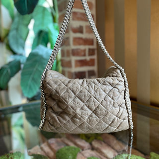 CHANEL Chain Around Gray Quilted Washed Lambskin Leather Hobo Bag