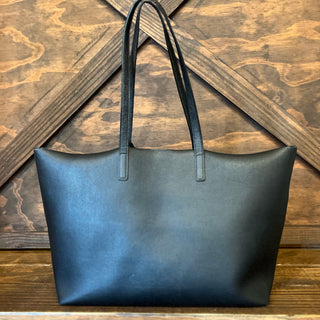 SAINT LAURENT East West Black Calfskin Leather Shopping Tote