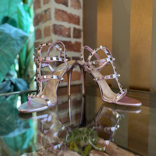 VALENTINO Light Pink Metallic Leather Rockstud Heels SZ 40 (US 10)